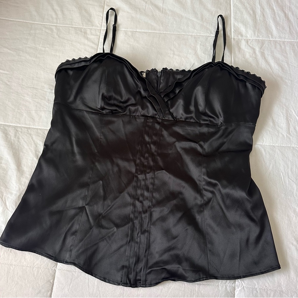 Vintage Black Satin-Like Corset Top